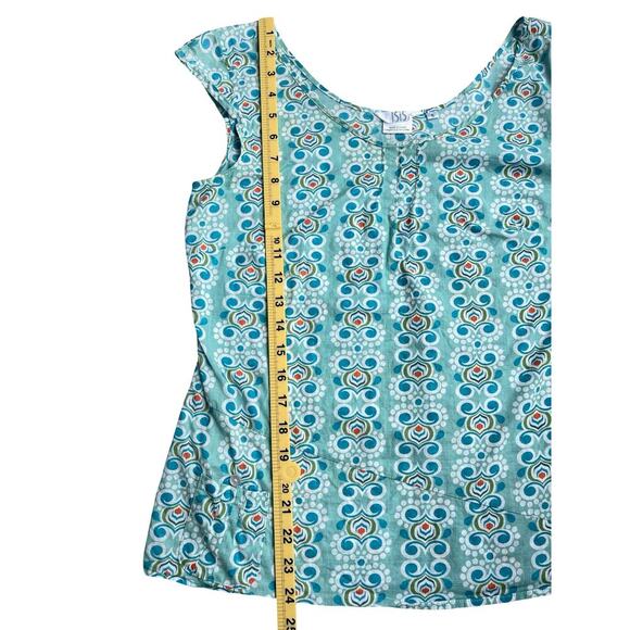 ISIS Teal Aqua Art Deco Print Cotton Cap Sleeve Blouse - Size 8 - Picture 7 of 10